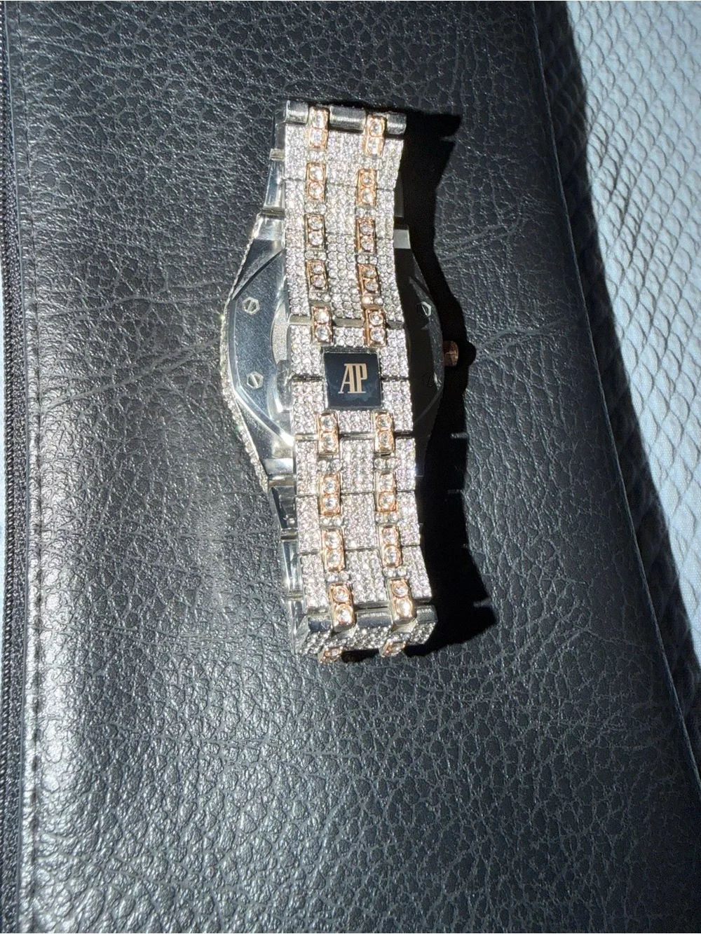 AP Vintage Royal Oak Arabic Dial Rose Gold Silver Lab Diamond Iced Out Watch